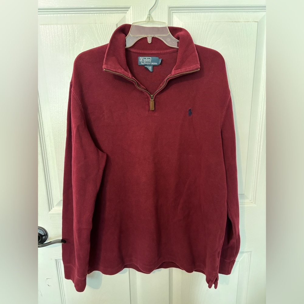 Polo Ralph Lauren Sweater Shirt Men Size L Maroon Pullover 1/4 Zip Long Sleeve